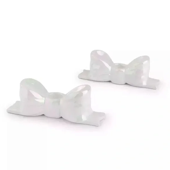 Target Bullseye Ceramic Iridescent Taper Bow-Shaped Candle Holders Set of 2 New - Picture 2 of 10